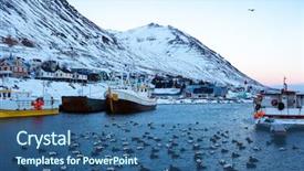  Presentation with fishing boats - Cool new slides with ocean temperature - siglufjordur harbor with fishing boats backdrop and a ocean colored foreground