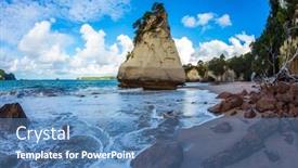  Presentation with beach rocks - Slides having ocean-tidal-wave-in-cathedral background and a teal colored foreground