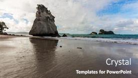  Presentation with sand ocean - Beautiful presentation theme featuring ocean-tide-in-the-cathedral backdrop and a dark gray colored foreground