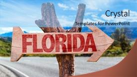  Presentation with ocean trade - Slide set having ocean trade - florida wooden sign with road background and a light blue colored foreground