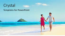  Presentation with turquoise beach - Amazing PPT theme having ocean water on hawaiian beach backdrop and a arctic colored foreground
