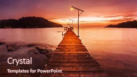  Presentation with sea - Colorful presentation theme enhanced with ocean wave background - sunset over the sea pier backdrop and a tawny brown colored foreground