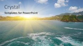  Presentation with ocean wave - Theme enhanced with ocean-wave-crashing-on-rock background and a light blue colored foreground