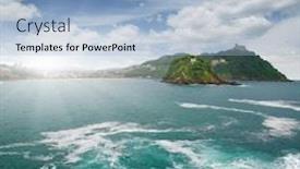  Presentation with ocean wave - Theme consisting of ocean-wave-crashing-on-rock background and a light blue colored foreground