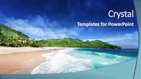  Presentation with island - Presentation theme featuring ocean waves - beach at mahe island seychelles background and a navy blue colored foreground