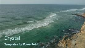  Presentation with rocky shore - Presentation design with ocean-waves-approaching-rocky-shore background and a ocean colored foreground