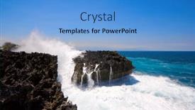  Presentation with crushing - PPT theme having ocean waves crushing against rocky cliff background and a teal colored foreground