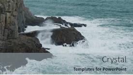  Presentation with ocean waves - Colorful presentation theme enhanced with ocean-waves-splash-against-rock backdrop and a light gray colored foreground