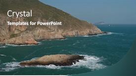  Presentation with ocean waves - Audience pleasing theme consisting of ocean-waves-splash-against-rock backdrop and a tawny brown colored foreground