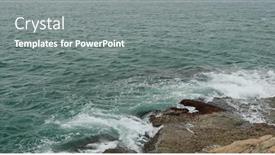  Presentation with ocean waves - Colorful presentation enhanced with ocean-waves-splash-against-rocks backdrop and a gray colored foreground