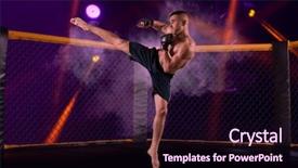  Presentation with knee - Presentation theme consisting of octagon - mma male fighter jumping background and a wine colored foreground