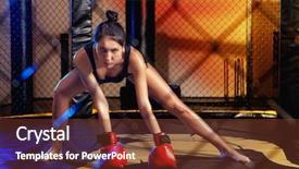 Presentation with octagon - Theme with octagon - portrait of woman training gym background and a tawny brown colored foreground
