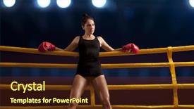  Presentation with boxing ring - Slide deck consisting of octagon - portrait of woman training gym background and a tawny brown colored foreground