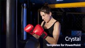  Presentation with boxing ring - PPT theme featuring octagon - portrait of woman training gym background and a wine colored foreground
