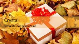  Presentation with fall foliage - PPT theme enhanced with october birthday - gift box in fall foliage background and a yellow colored foreground