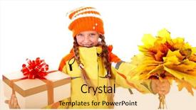  Presentation with maple leaf - Cool new PPT layouts with october birthday - girl in autumn orange hat backdrop and a  colored foreground