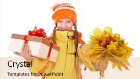  Presentation with gift - Beautiful PPT layouts featuring october birthday - little girl holding orange leaves backdrop and a  colored foreground