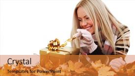  Presentation with take - Audience pleasing slides consisting of october birthday - woman take autumn gift backdrop and a gold colored foreground