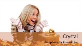  Presentation with take - Colorful slide deck enhanced with october birthday - woman take autumn gift backdrop and a  colored foreground