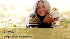  Presentation with take the lead - Cool new slides with october birthday - woman take autumn gift backdrop and a yellow colored foreground