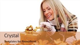 Presentation with take - Cool new presentation with october birthday - woman take autumn gift backdrop and a  colored foreground
