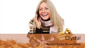  Presentation with take off - Slides enhanced with october birthday - woman take autumn gift background and a  colored foreground