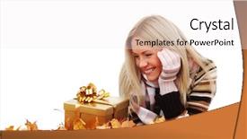  Presentation with take - Colorful slides enhanced with october birthday - woman take autumn gift backdrop and a  colored foreground