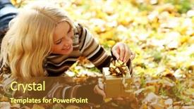  Presentation with take - PPT theme featuring october birthday - woman take autumn gift background and a tawny brown colored foreground