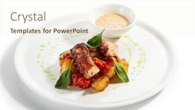  Presentation with main course - Presentation theme featuring octopus-and-baked-potato-served background and a cream colored foreground