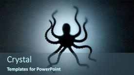  Presentation with octopus - PPT theme consisting of octopus-behind-a-dusty-scratched background and a ocean colored foreground