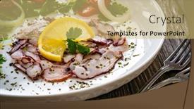  Presentation with octopus - Presentation theme having octopus-carpaccio-with-lemon background and a yellow colored foreground