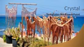  Presentation with octopus - Colorful presentation theme enhanced with octopus hanging to dry on mediterranean beach backdrop and a light blue colored foreground