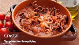  Presentation with octopus - Slide set consisting of octopus in guazzetto typical italian recipe background and a tawny brown colored foreground