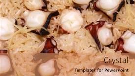  Presentation with octopus - Slide set having octopus-mixed-rice-japanese-food background and a coral colored foreground