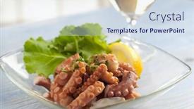  Presentation with fresh fruits salad on white - Theme featuring halloween pumpkin with autumn leafs on black background and a wine colored foreground