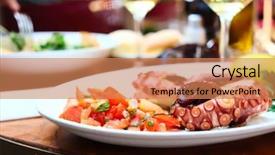  Presentation with octopus plastic - Slide deck with octopus salad close up shallow background and a coral colored foreground