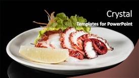  Presentation with octopus - Audience pleasing PPT theme consisting of octopus-salad-on-the-black backdrop and a black colored foreground