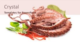  Presentation with mediterranean food - Presentation design featuring octopus-served-with-vegetables-sea background and a coral colored foreground