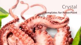  Presentation with mediterranean food - Presentation theme having octopus-serving-with-vegetables-sea background and a lemonade colored foreground