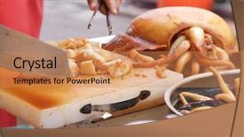  Presentation with soy sauce - Presentation design consisting of octopus snack at hong kong background and a coral colored foreground