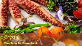  Presentation with modern food - Theme having octopus-with-black-risotto-carrot background and a red colored foreground