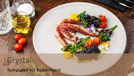  Presentation with modern food - PPT theme enhanced with octopus-with-black-risotto-carrot background and a coral colored foreground