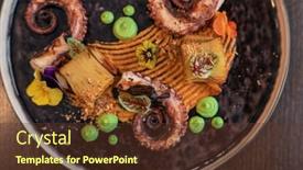  Presentation with octopus - Slide deck having octopus-with-potatoes-on-pea background and a tawny brown colored foreground