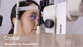  Presentation with eye wash - Cool new PPT layouts with oculist - woman check on eye backdrop and a coral colored foreground