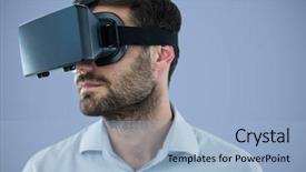  Presentation with virtual reality - Presentation consisting of oculs rift - man in virtual reality headset background and a  colored foreground