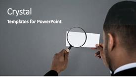  Presentation with blonde holds a magnifying glass - Slide deck with ocupational - rear view of man holding background and a gray colored foreground