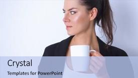  Presentation with woman - Audience pleasing presentation consisting of ocupational - woman holding a mug isolated backdrop and a  colored foreground