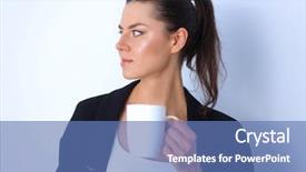  Presentation with white and black woman climbing ladders - Cool new slide deck with ocupational - woman holding a mug isolated backdrop and a  colored foreground