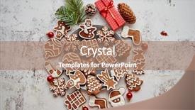  Presentation with delicious christmas cookies - Slide deck featuring od - different shapes of christmas gingerbread background and a coral colored foreground