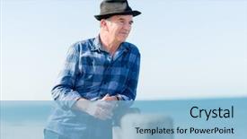  Presentation with next - Colorful presentation design enhanced with od - portrait of an od man backdrop and a light blue colored foreground